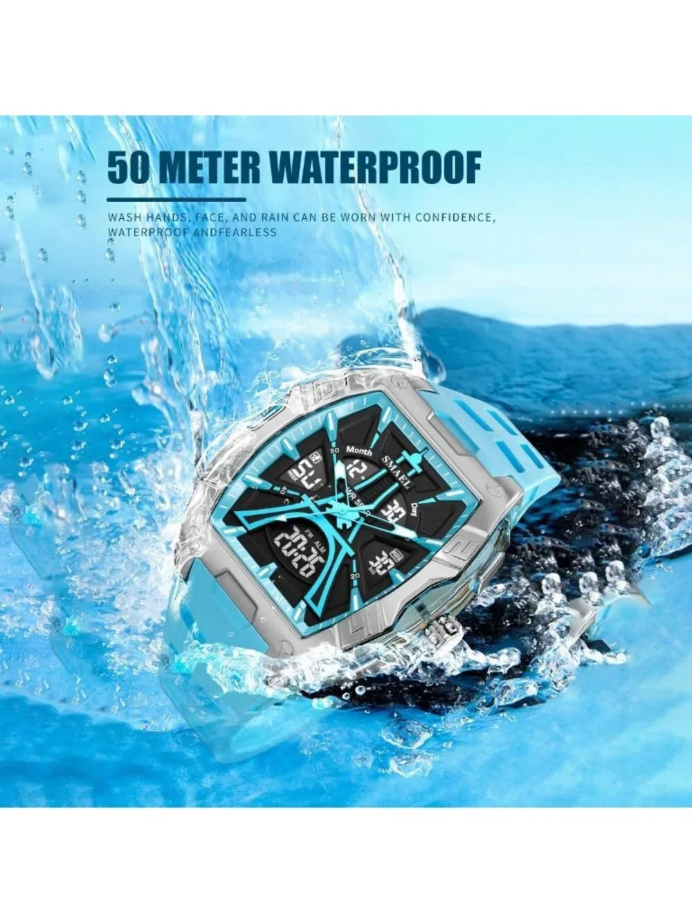 Men's White Analog Quartz Waterproof Sports Classic Square LED Digital Watch